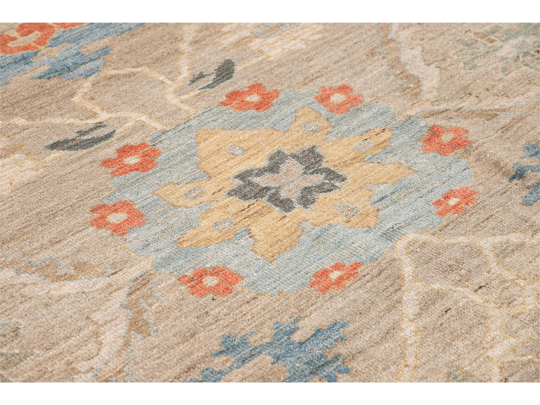 Modern Sultanabad Handmade Beige Floral Oversize Wool Rug