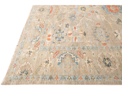 Modern Sultanabad Handmade Beige Floral Oversize Wool Rug