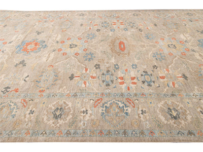 Modern Sultanabad Handmade Beige Floral Oversize Wool Rug