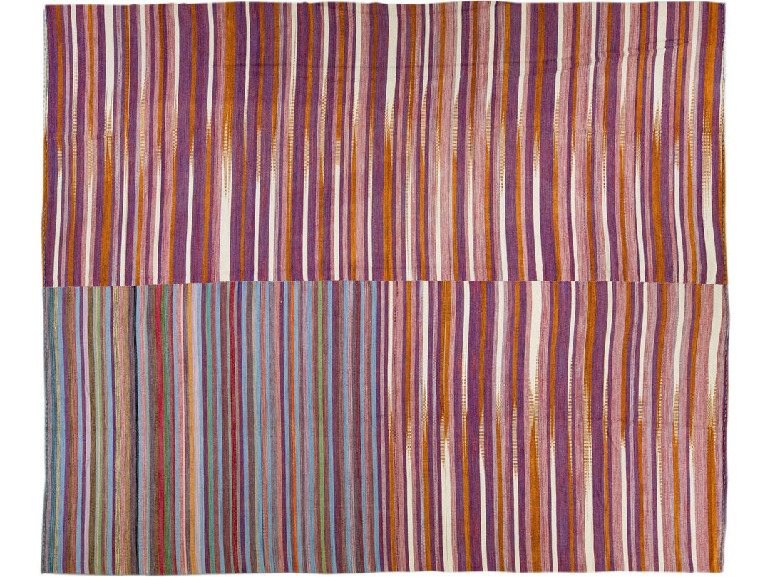 Modern Kilim Flatweave Abstract Motif Handmade Multicolor Wool Rug