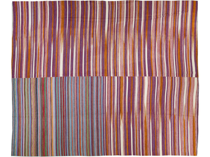 Modern Kilim Flatweave Abstract Motif Handmade Multicolor Wool Rug
