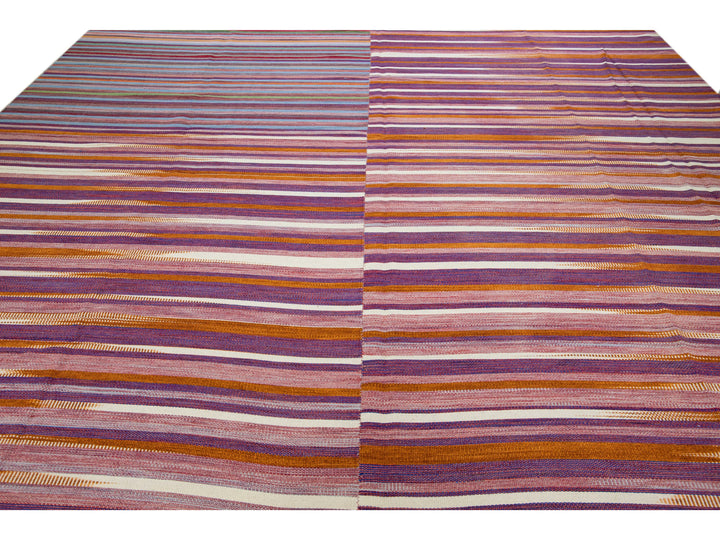 Modern Kilim Flatweave Abstract Motif Handmade Multicolor Wool Rug
