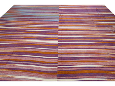 Modern Kilim Flatweave Abstract Motif Handmade Multicolor Wool Rug
