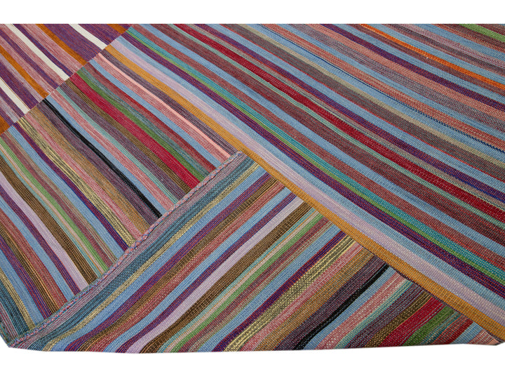 Modern Kilim Flatweave Abstract Motif Handmade Multicolor Wool Rug