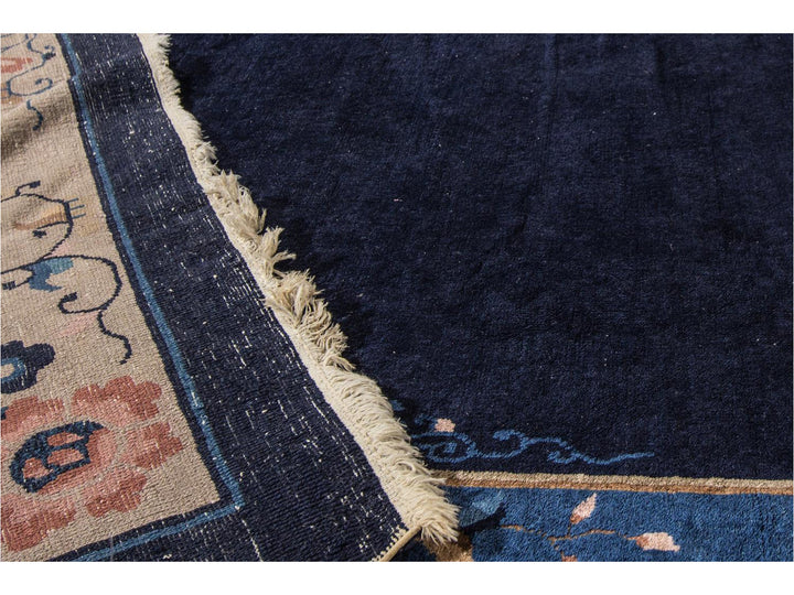 Antique Blue Chinese Art Deco Wool Rug 12 X 17