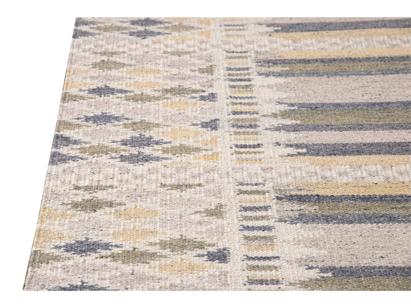 Modern Swedish Style Gray and Beige Handmade Geometric Abstract Long Wool Runner