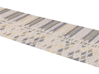 Modern Swedish Style Gray and Beige Handmade Geometric Abstract Long Wool Runner