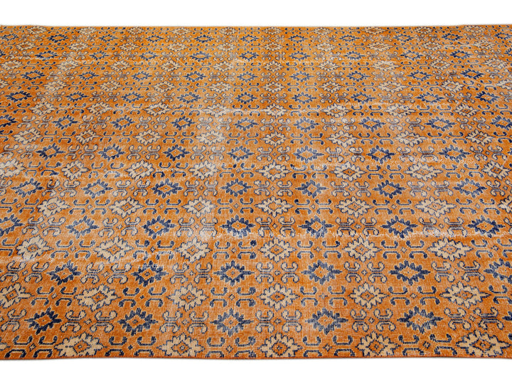 Vintage Turkish Deco Wool Rug 7 X 10