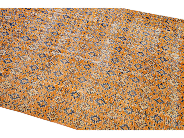 Vintage Turkish Deco Wool Rug 7 X 10