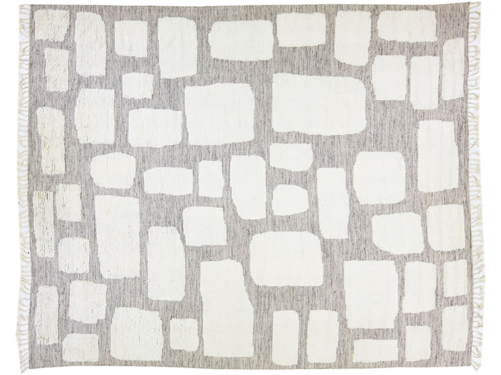 Modern Moroccan Style Grey Handmade Geometric Oversize Wool Rug by Apadana