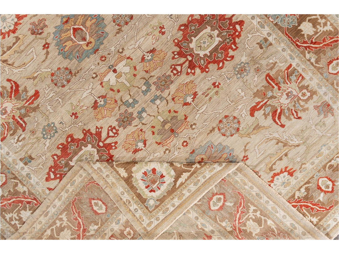 Contenporary Sultanabad Design Wool Rug 14 X 18