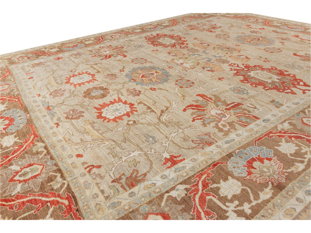 Contenporary Sultanabad Design Wool Rug 14 X 18