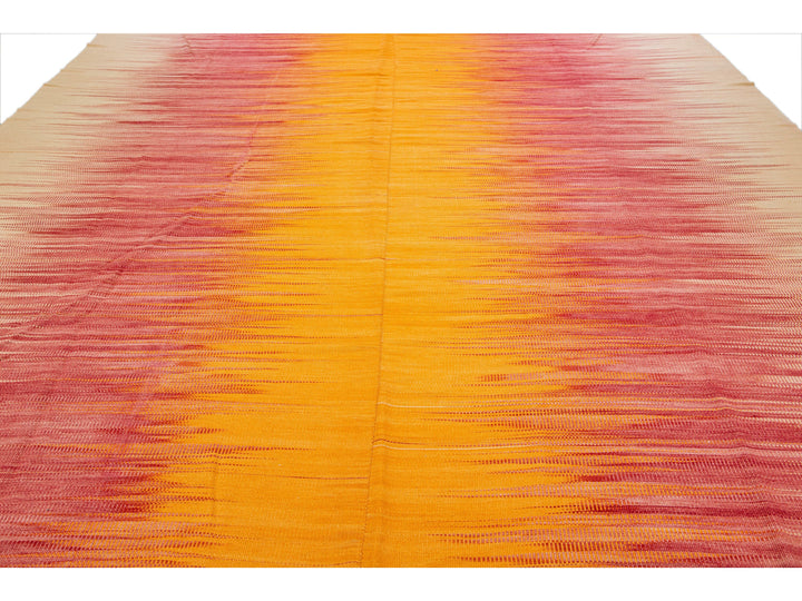 Orange Modern Kilim Flatweave Abstract Handmade Oversize Wool Rug