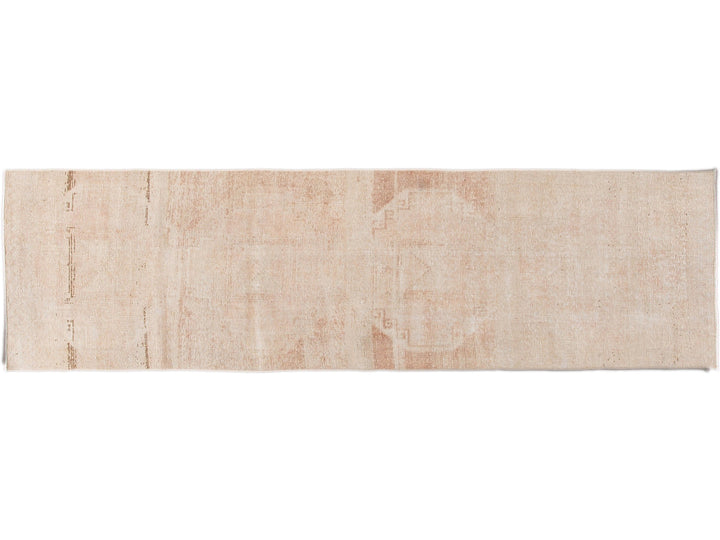 Vintage Beige Turkish Handmade Tribal Wool Runner
