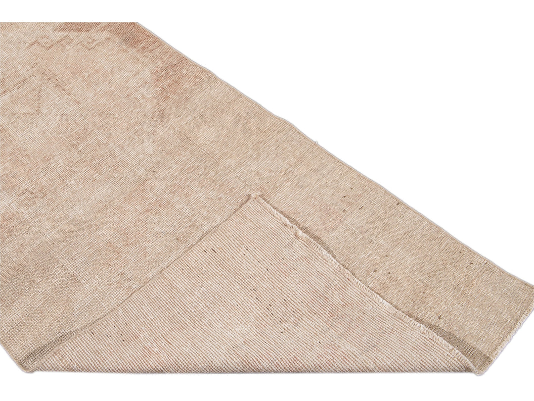 Vintage Beige Turkish Handmade Tribal Wool Runner