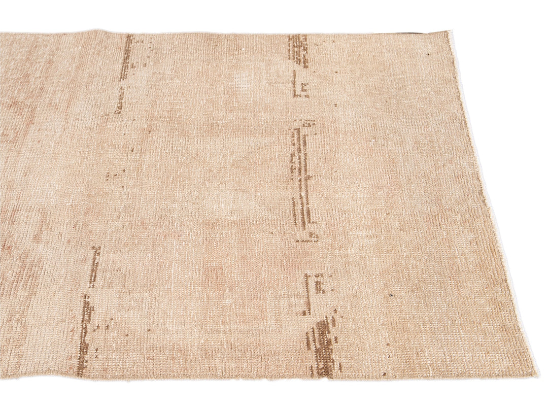 Vintage Beige Turkish Handmade Tribal Wool Runner