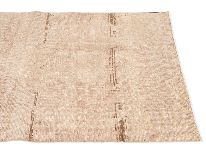 Vintage Beige Turkish Handmade Tribal Wool Runner