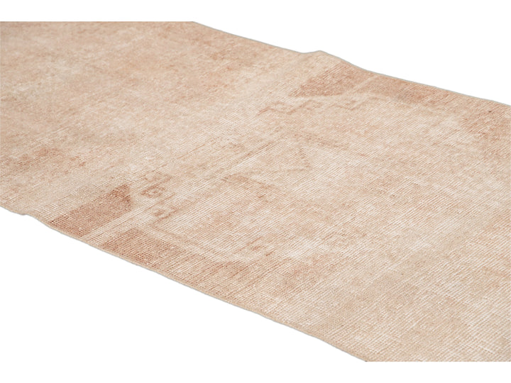 Vintage Beige Turkish Handmade Tribal Wool Runner