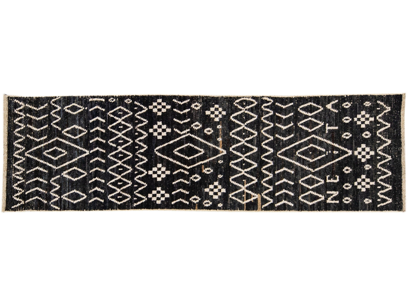 Modern Moroccan Style Handmade Geometric Brown Wool Runner