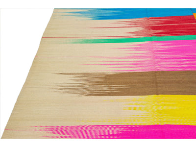 Modern Flatweave Kilim Multicolor Abstract Designed Handmade Wool Rug
