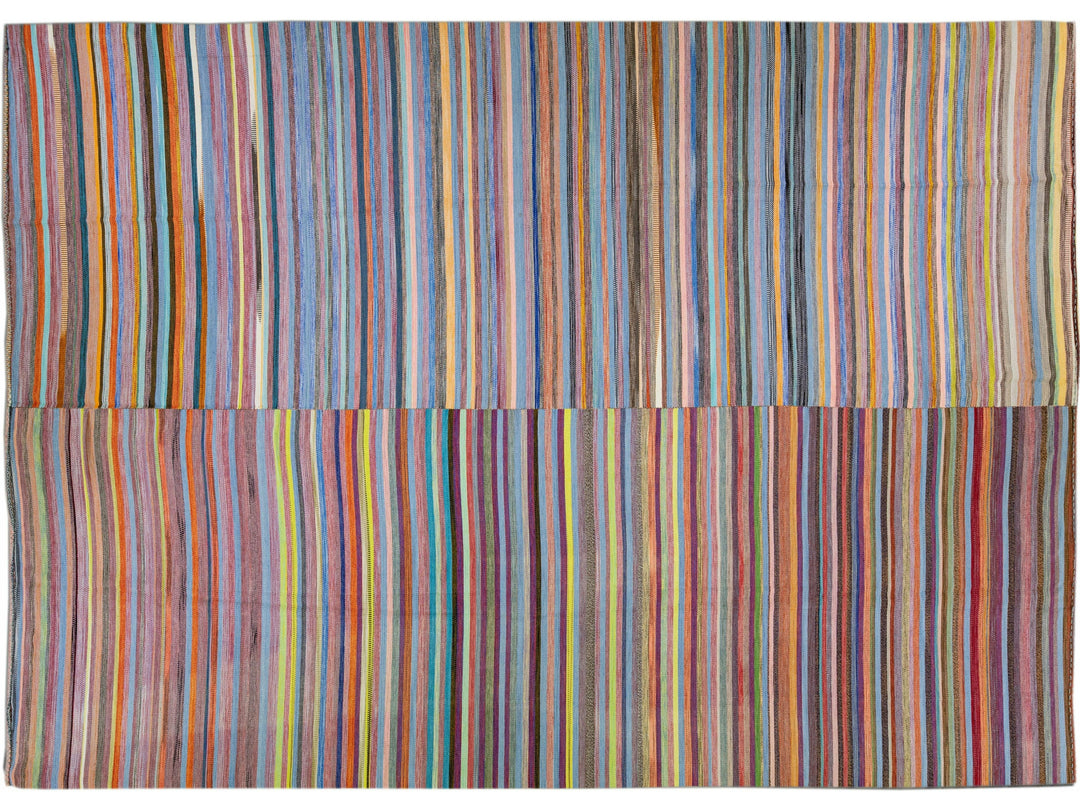 Modern Striped Kilim Flatweave Multicolor Handmade Wool Rug