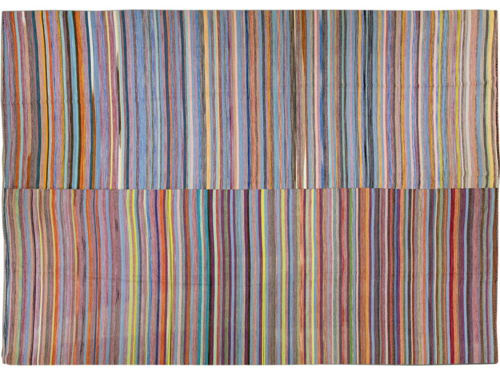 Modern Striped Kilim Flatweave Multicolor Handmade Wool Rug