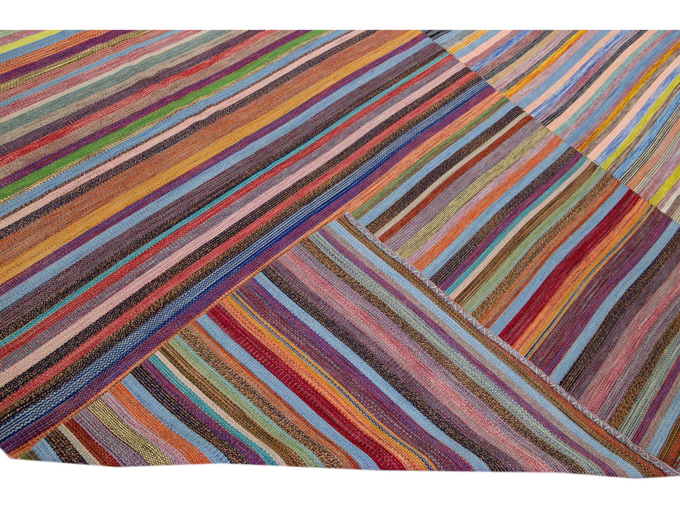 Modern Striped Kilim Flatweave Multicolor Handmade Wool Rug