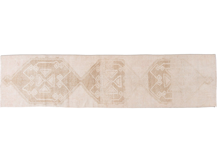Vintage Turkish Handmade Beige Tribal Wool Runner