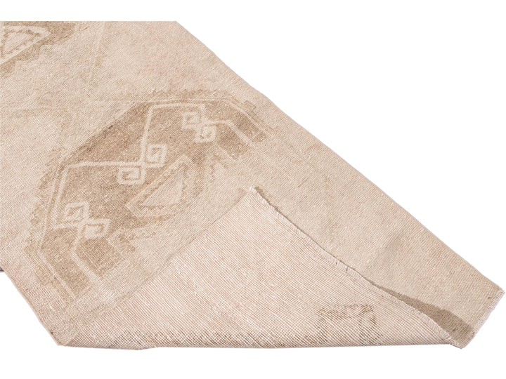 Vintage Turkish Handmade Beige Tribal Wool Runner