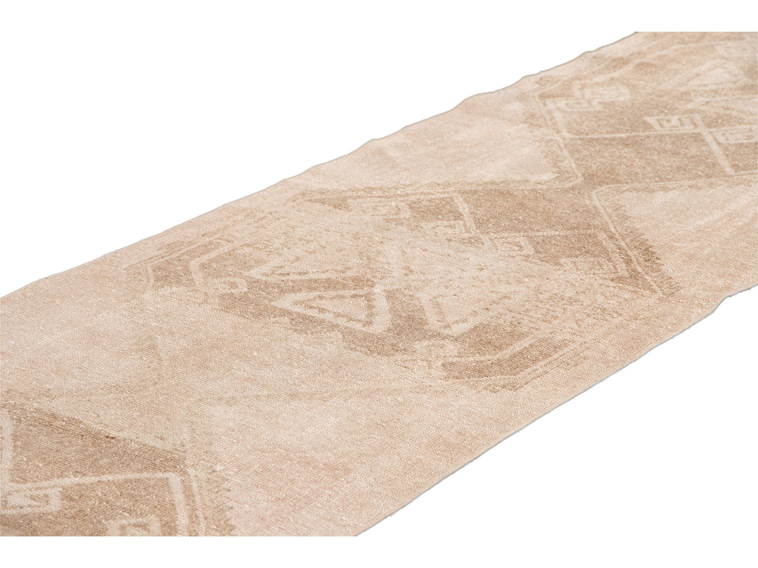 Vintage Turkish Handmade Beige Tribal Wool Runner