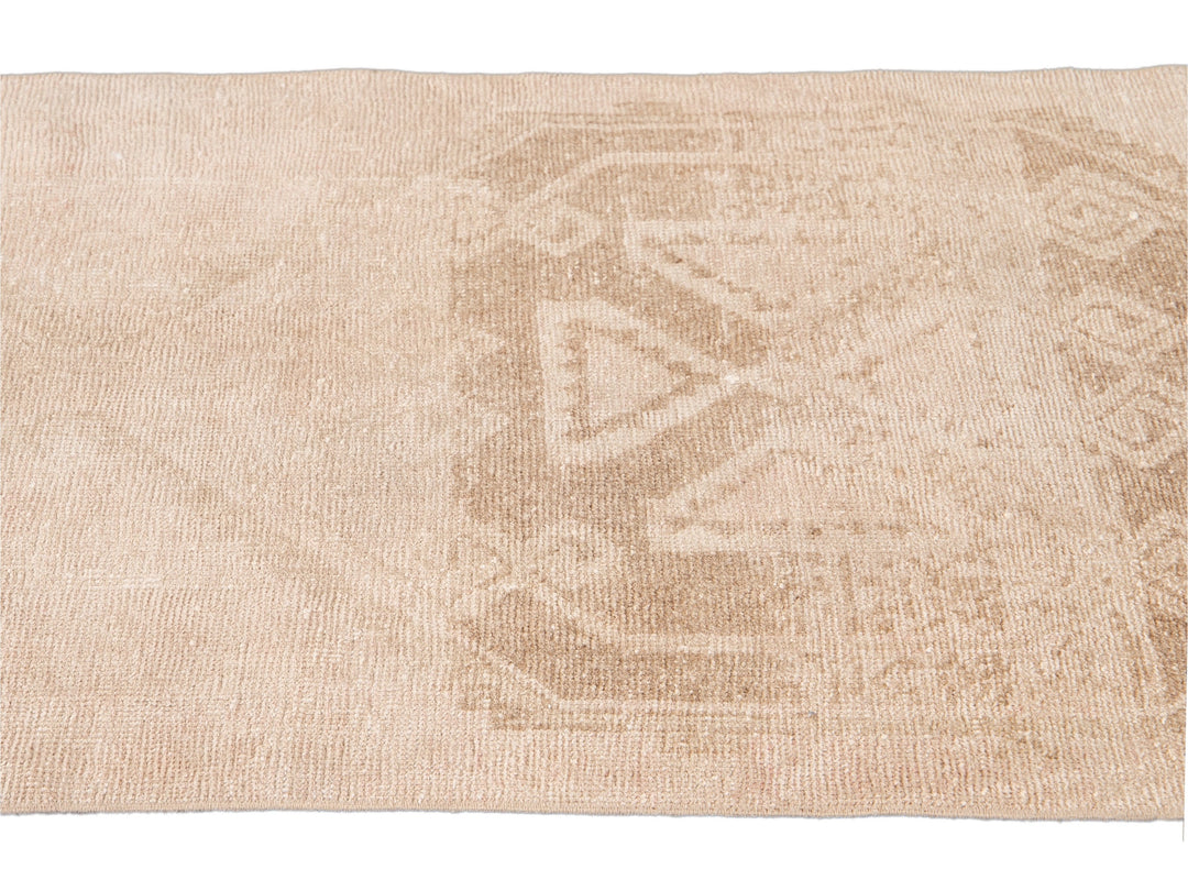 Vintage Turkish Handmade Beige Tribal Wool Runner