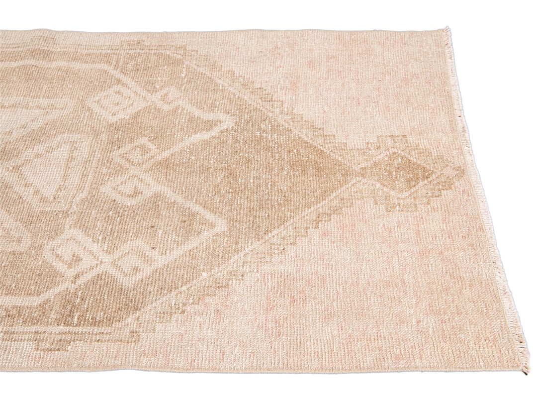 Vintage Turkish Handmade Beige Tribal Wool Runner