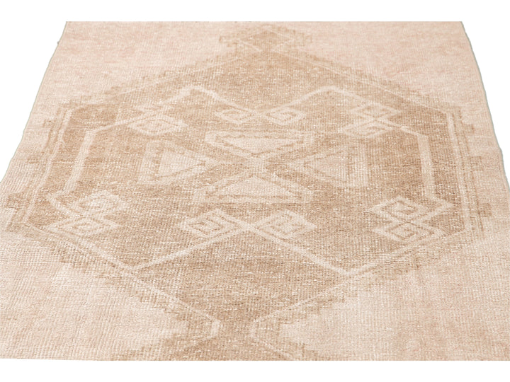 Vintage Turkish Handmade Beige Tribal Wool Runner