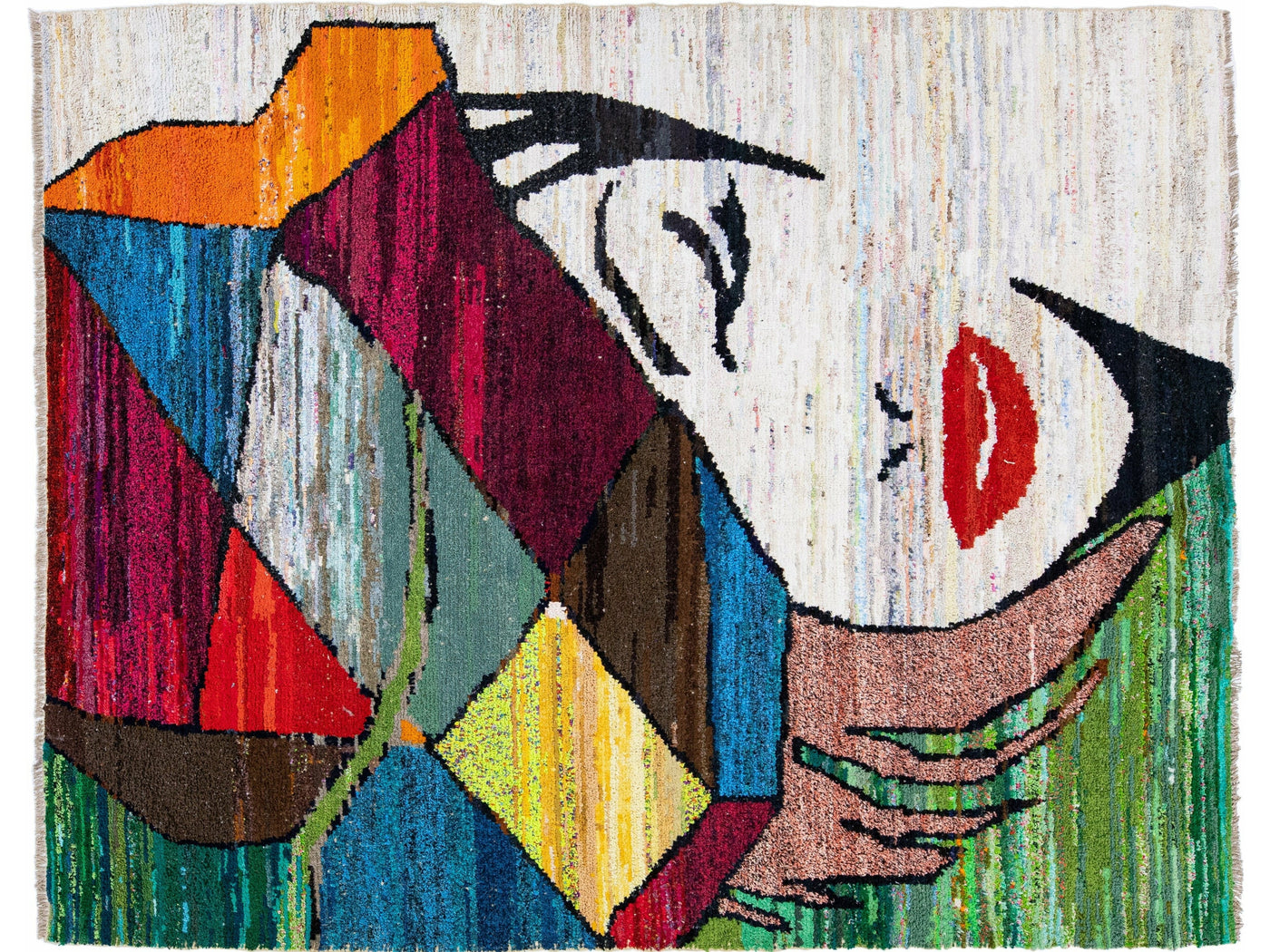 Modern Turkish Handmade Multicolor Wool Rug With Expressionism Design
