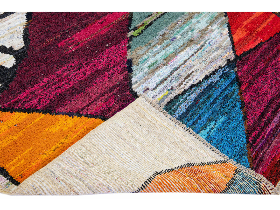 Modern Turkish Handmade Multicolor Wool Rug With Expressionism Design