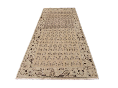 Vintage Persian Handmade Beige Geometric Pattern Wool Runner