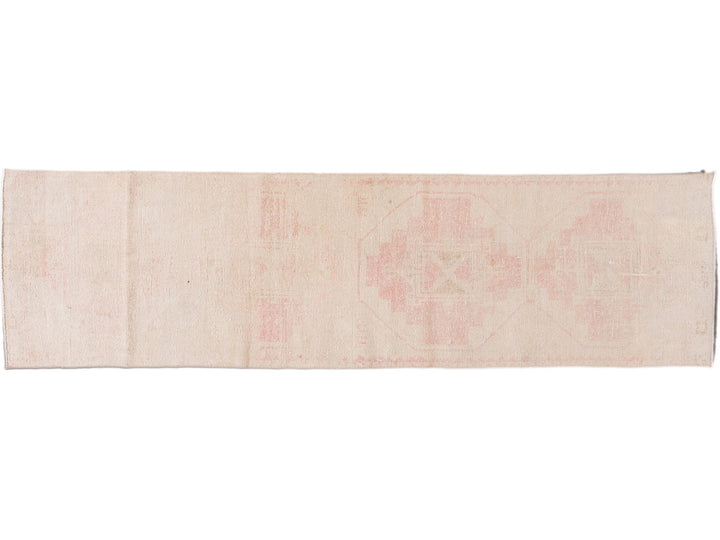 Vintage Turkish Pink and Beige Handmade Tribal Wool Runner