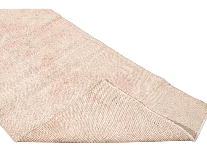 Vintage Turkish Pink and Beige Handmade Tribal Wool Runner