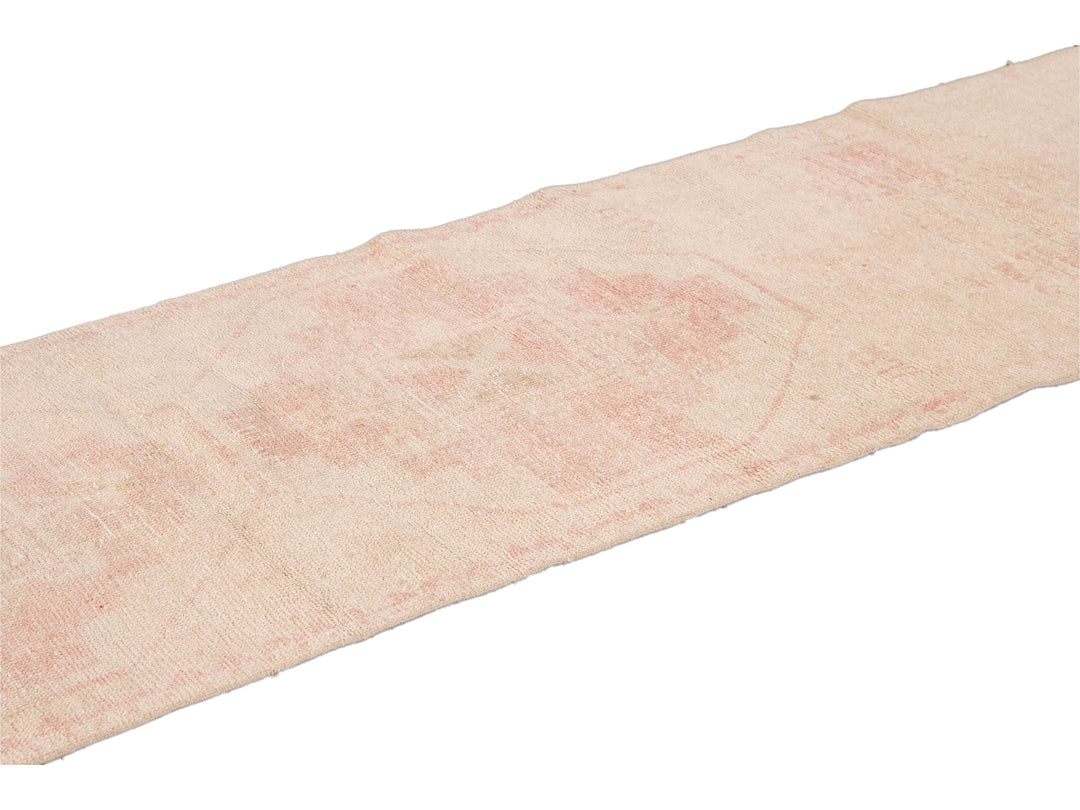 Vintage Turkish Pink and Beige Handmade Tribal Wool Runner