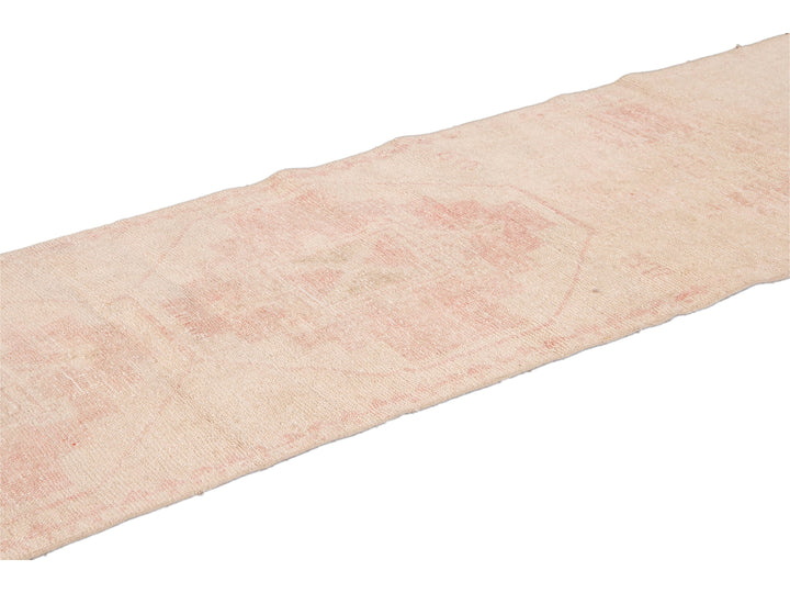 Vintage Turkish Pink and Beige Handmade Tribal Wool Runner