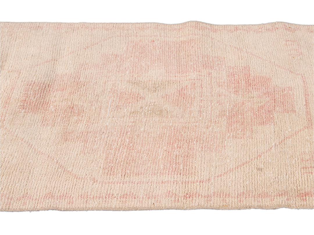 Vintage Turkish Pink and Beige Handmade Tribal Wool Runner