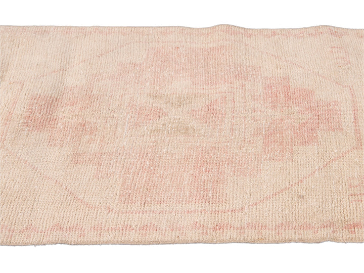 Vintage Turkish Pink and Beige Handmade Tribal Wool Runner