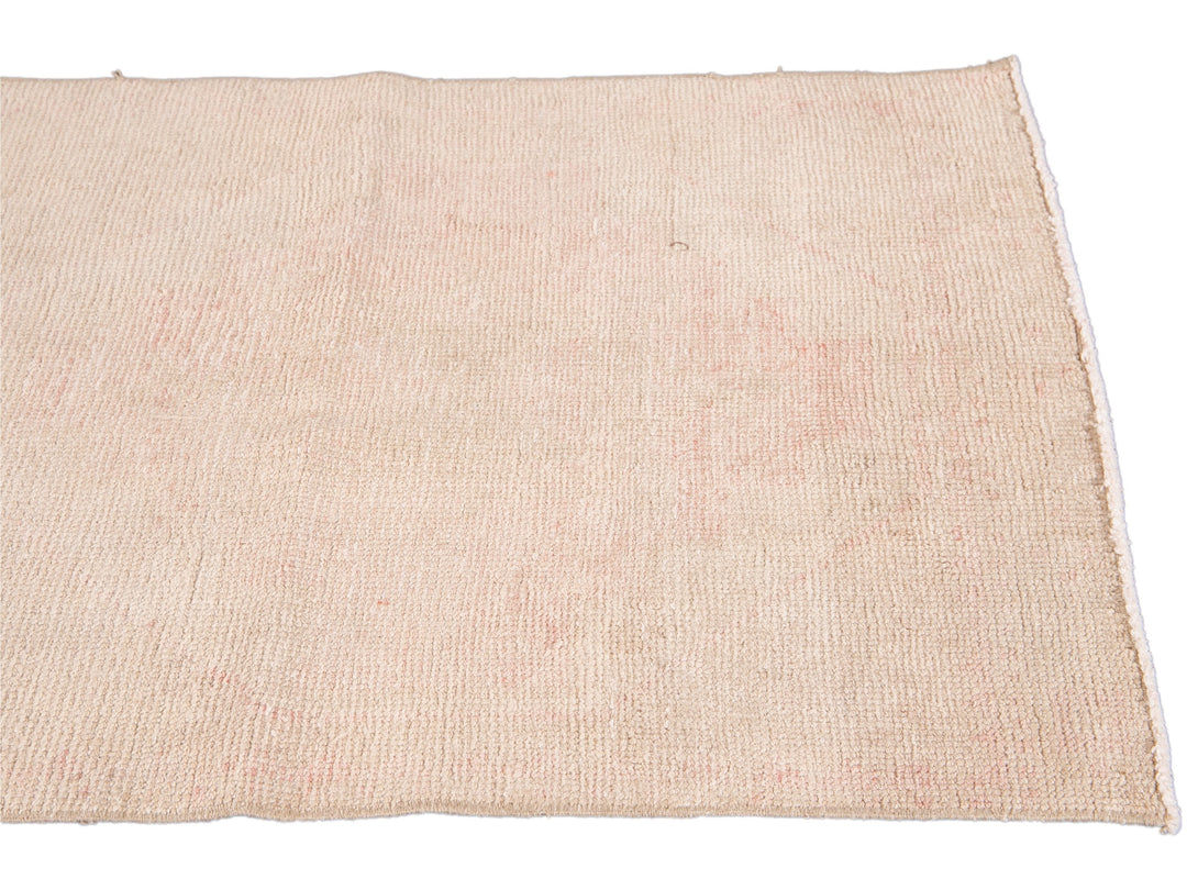 Vintage Turkish Pink and Beige Handmade Tribal Wool Runner