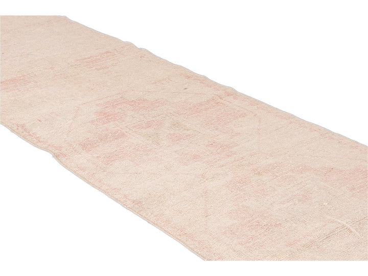 Vintage Turkish Pink and Beige Handmade Tribal Wool Runner