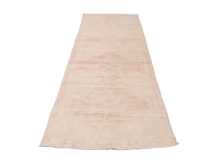 Vintage Turkish Pink and Beige Handmade Tribal Wool Runner