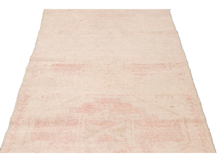 Vintage Turkish Pink and Beige Handmade Tribal Wool Runner