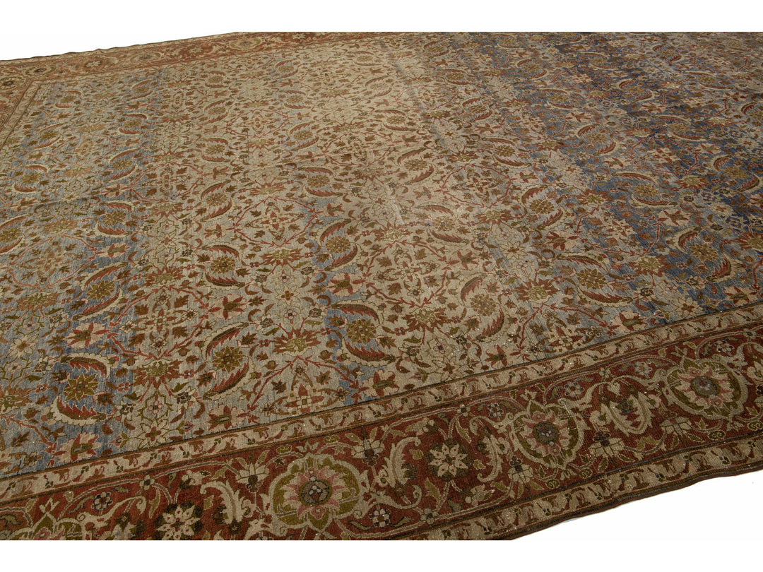 Antique Tabriz Wool Rug 11 X 16