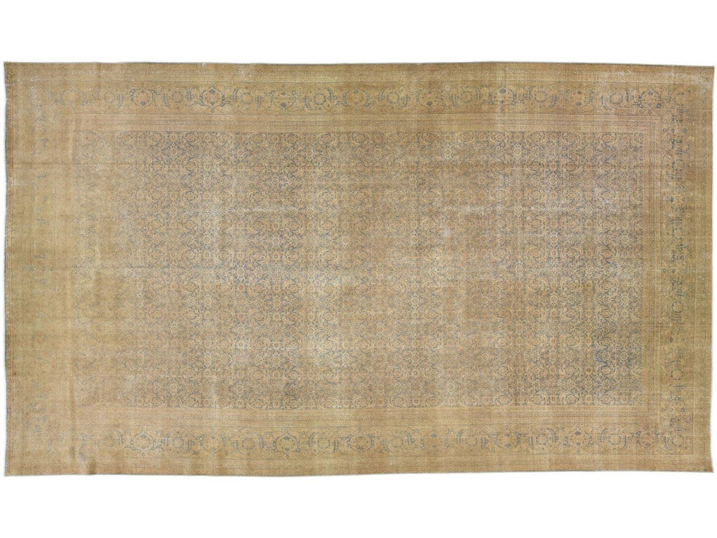 Antique Tabriz Handmade Persian Tan Oversize Wool Rug With Shah Abbasi Motif