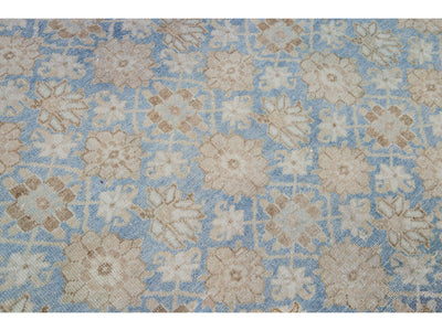 Antique Tabriz Persian Blue Handmade Floral Pattern Wool Rug