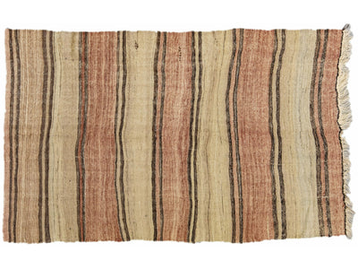 Tan Vintage Kilim Handmade Flatweave Striped Motif Wool Rug